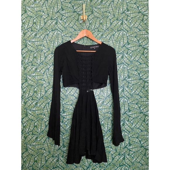 For Love & Lemons | Cutout Black Dress Lace Applique Small - Picture 1 of 6